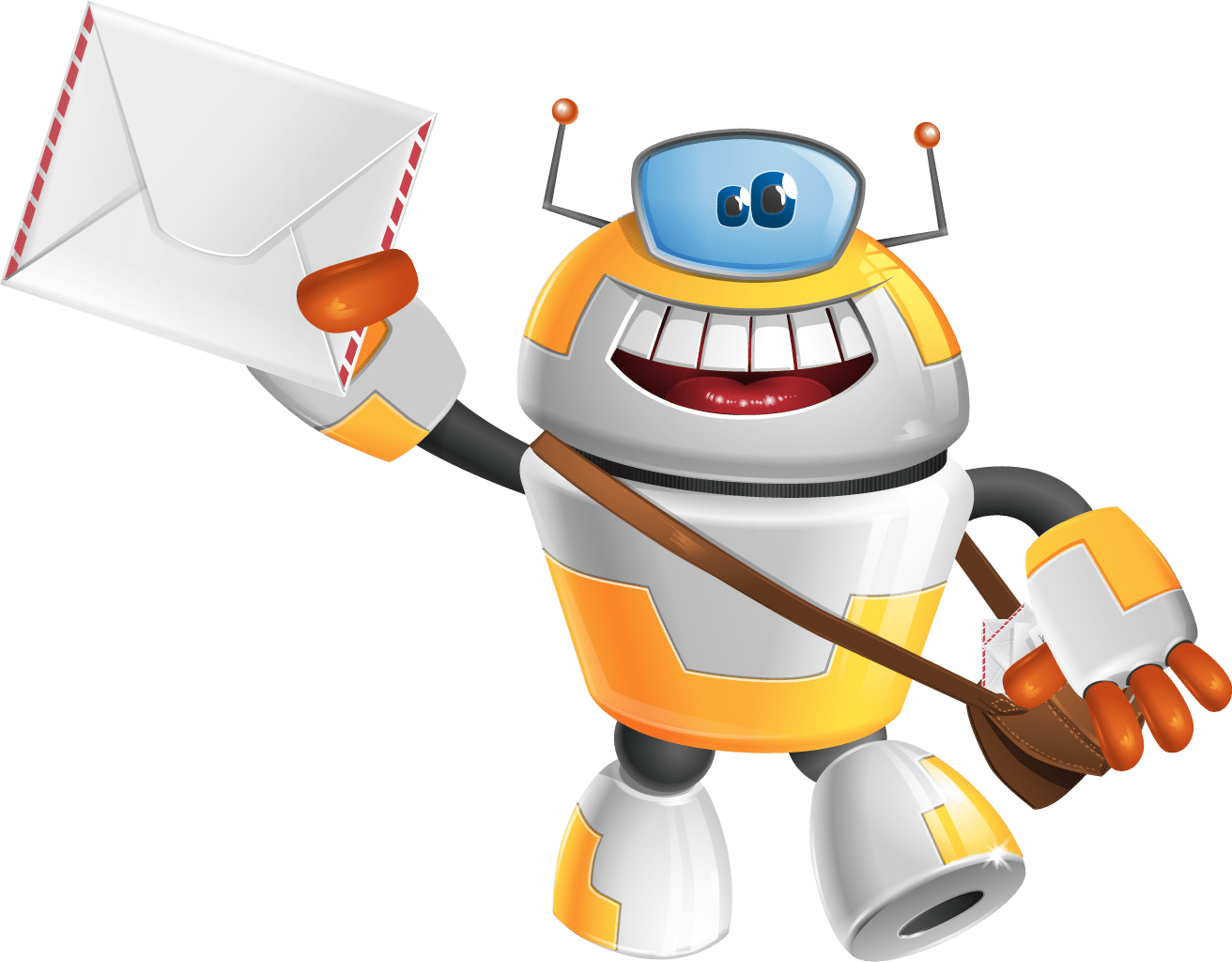 Robot holding a letter, symbolizing subscribe for notifications